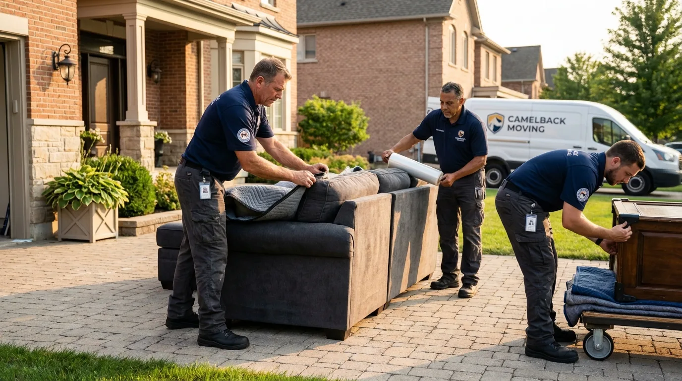 Large estate moving crew wrapping furniture in Cameron, WI