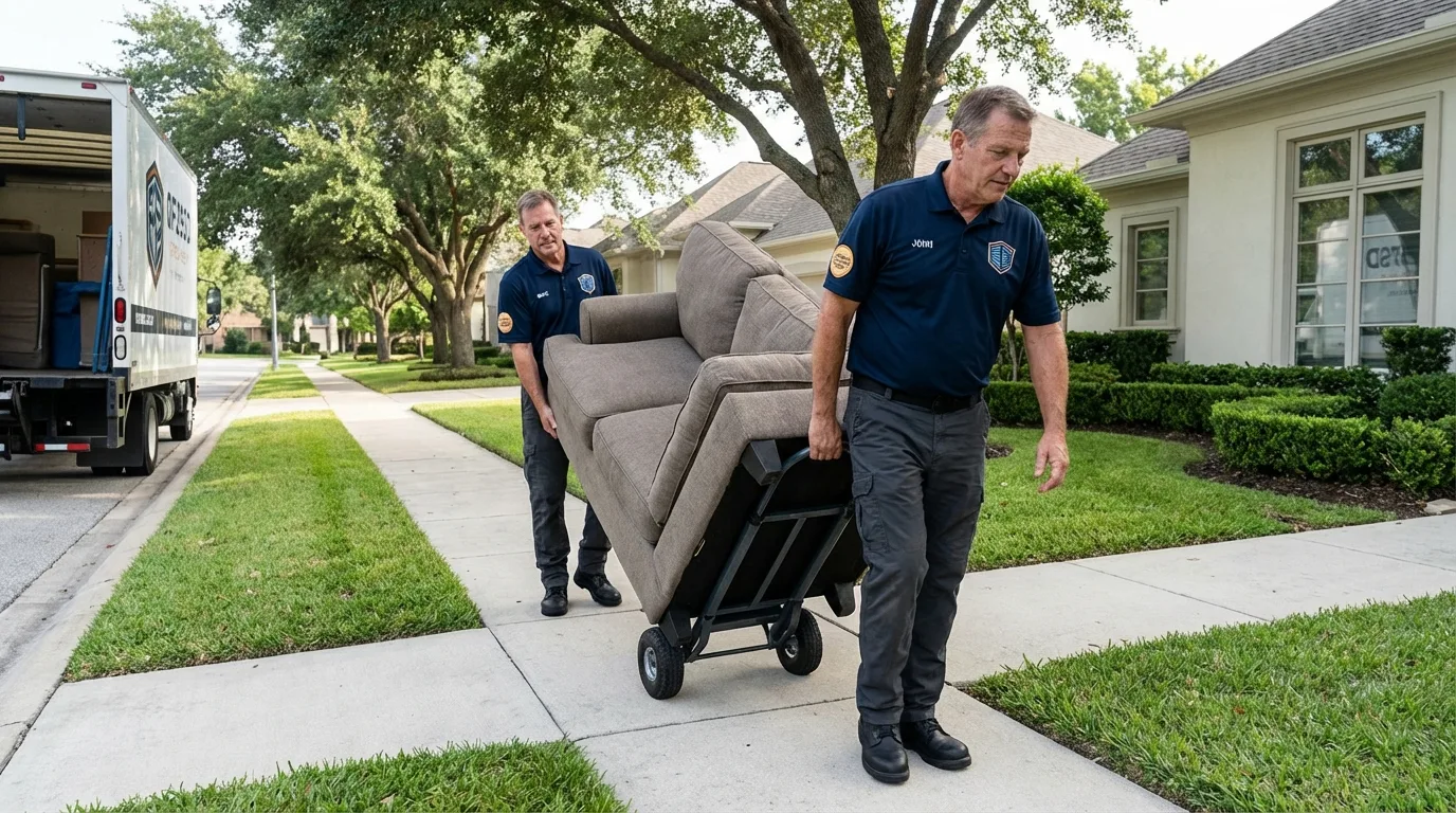 Local residential moving crew loading furniture in Cameron, WI